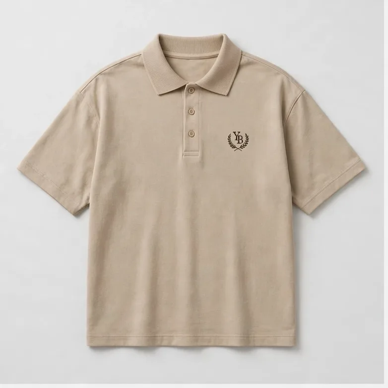 Knit Collar Boxy Tee — Beige